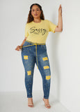Cutout Ribbed Paneled Skinny Jeans