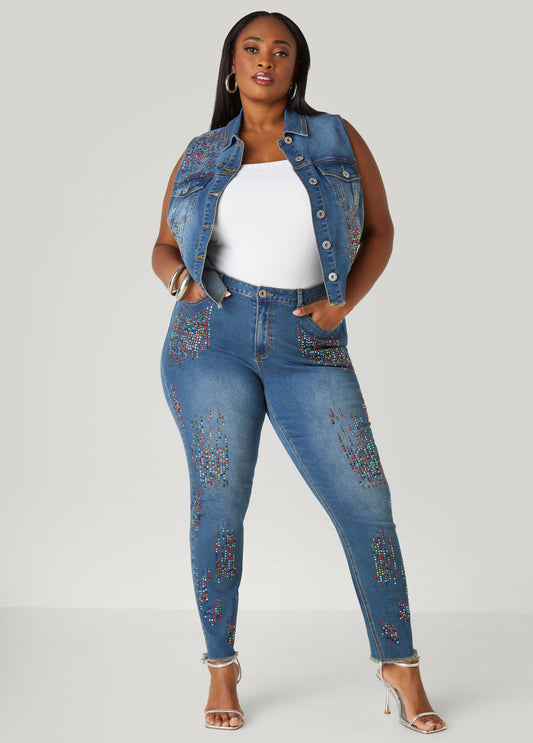 Plus Size Crystal Skinny Jeans