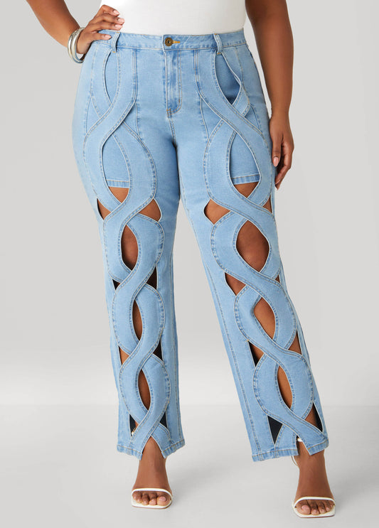 Plus Size Crisscross Straight Leg Jeans