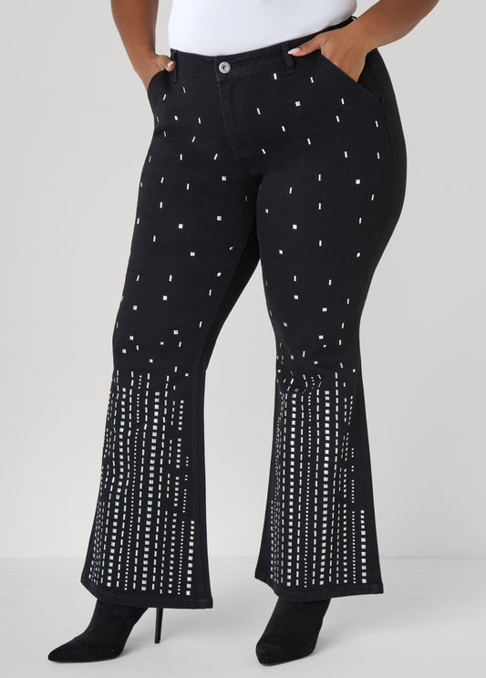 Plus Size Studded Flared Jeans