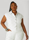 Plus Size Checked Crystal Denim Vest