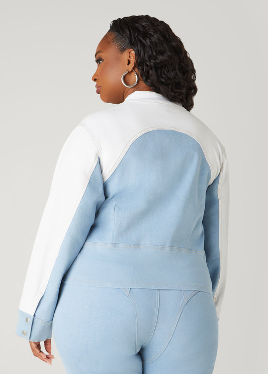 Colorblock Denim Moto Jacket