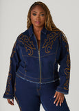 Plus Size Embroidered Denim Jacket