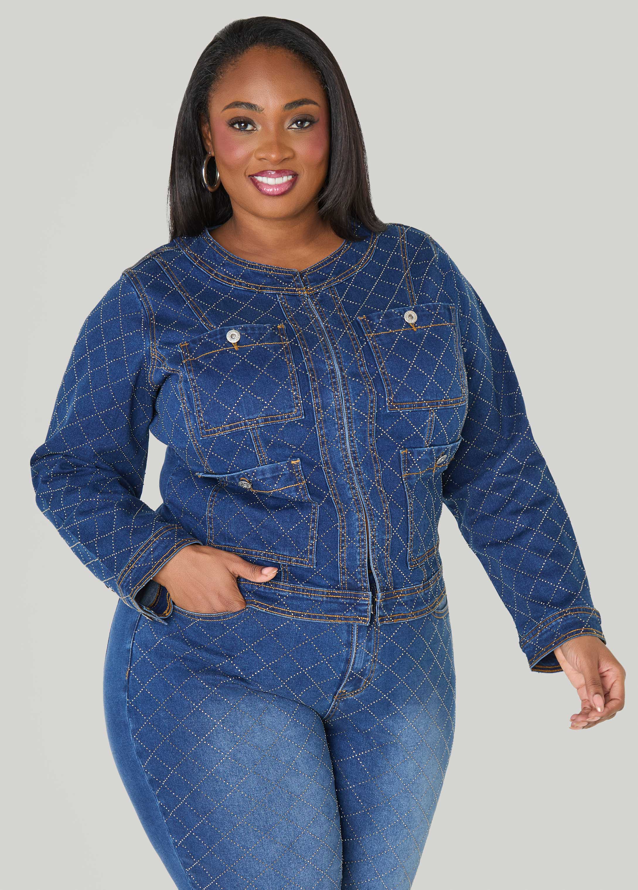 Studded Checked Denim Jacket