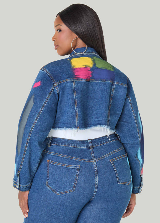 Cropped Painted Denim Jacket