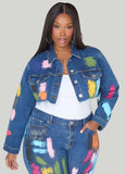 Plus Size Cropped Painted Denim Jacket