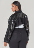 Sequined Cropped Denim Jacket