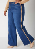 Faux Sherpa Trimmed Wide Leg Jeans