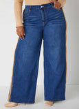 Faux Sherpa Trimmed Wide Leg Jeans