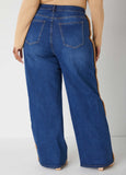 Faux Sherpa Trimmed Wide Leg Jeans