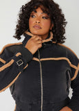 Faux Sherpa Trimmed Denim Jacket