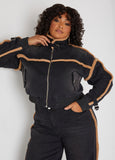 Plus Size cropped denim jacket plus size sherpa jean jacket set