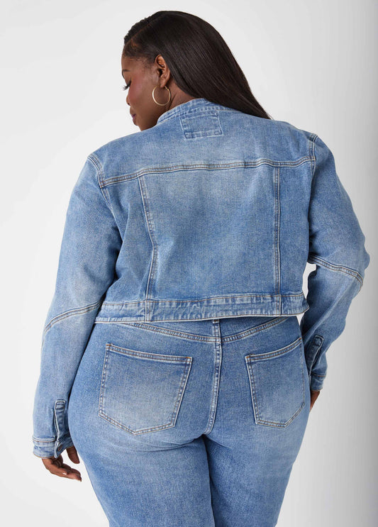 Zip Detailed Cropped Denim Jacket