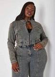 Zip Detailed Cropped Denim Jacket
