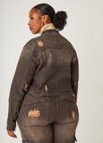 Cropped Distressed Denim Jacket
