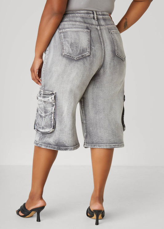 Stonewash Denim Cargo Shorts