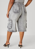 Stonewash Denim Cargo Shorts