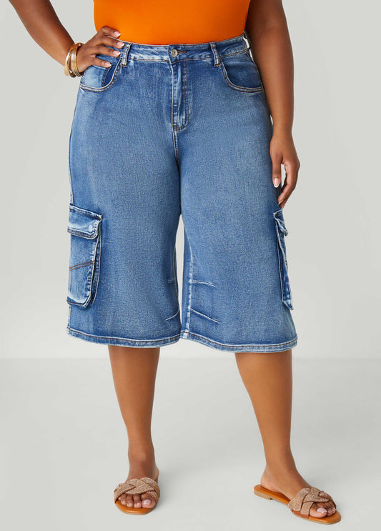Stonewash Denim Cargo Shorts