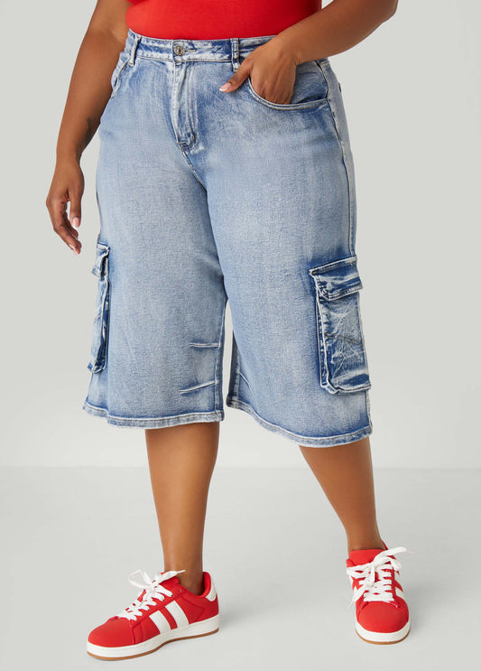 Stonewash Denim Cargo Shorts