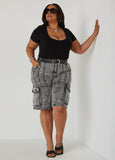 Acid Wash Denim Cargo Shorts