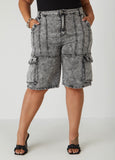 Plus Size Acid Wash Denim Cargo Shorts