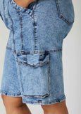 Acid Wash Denim Cargo Shorts