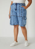 Acid Wash Denim Cargo Shorts