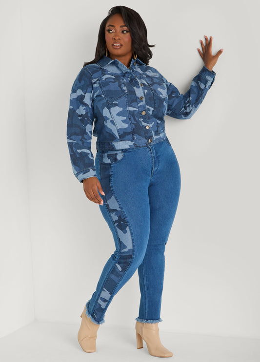 Reversible Camo Print Denim Jacket