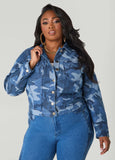 Plus Size Reversible Camo Print Denim Jacket