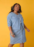 Plus Size Textured Distressed Denim Jacket Matching Set