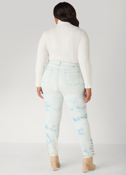 Lace Up Acid Wash Skinny Jeans