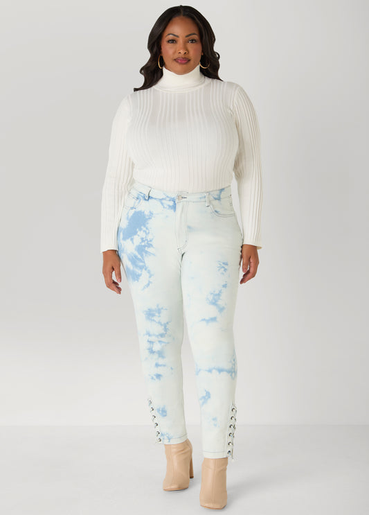 Plus Size Lace Up Acid Wash Skinny Jeans