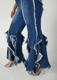 Frayed Ruffle Flared Jeans