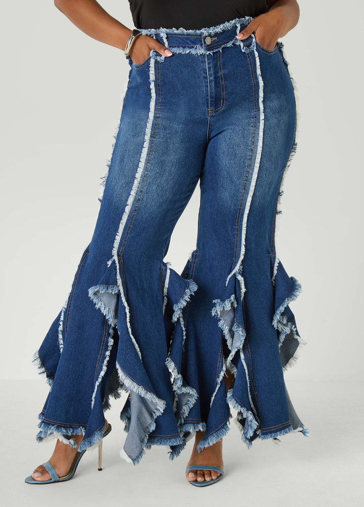 eaphi エフィ　RUFFLE DETAIL DENIM PANTS Frayed Ruffle Flared Jeans – Ashley Stewart