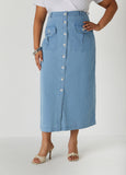 Plus Size Cargo Denim Maxi Skirt