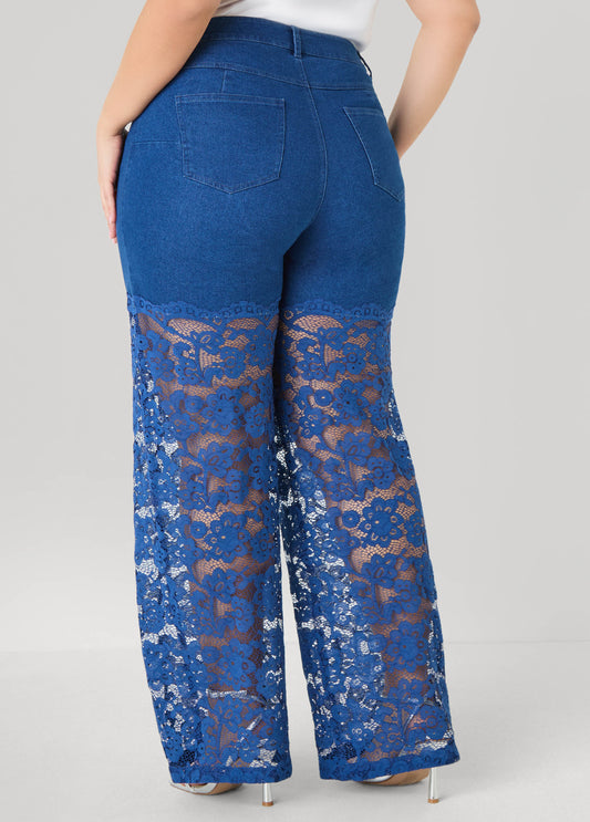Lace Paneled Wide Leg jeans