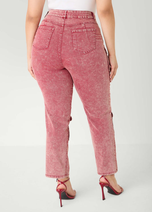 Stonewash Slim Leg Cargo Jeans