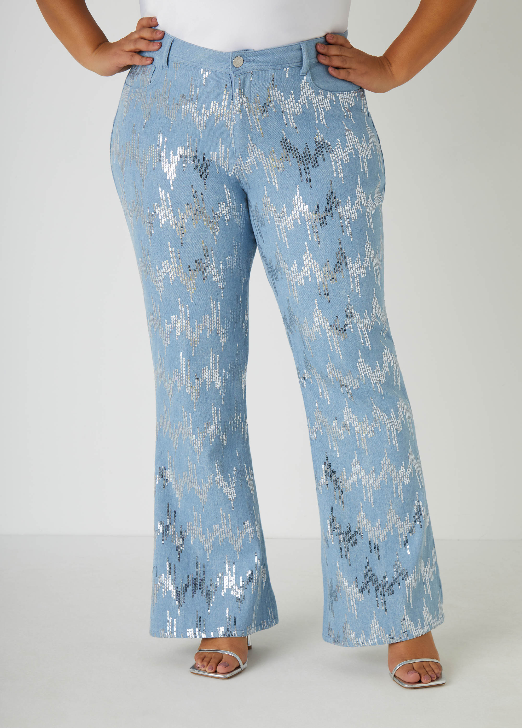 Plus Size Flared Jeans Trendy Sequin Plus Size Bell Bottom Jeans