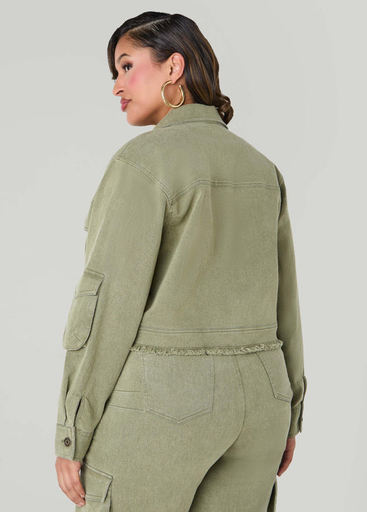 Cropped Denim Cargo Jacket