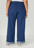 Cuffed Pinstriped Wide Leg Jeans