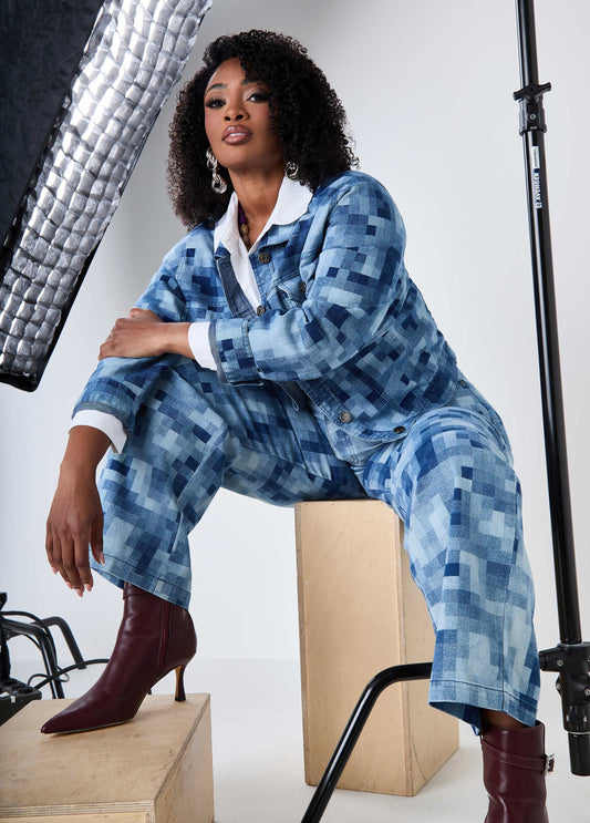 Pixel Print Denim Trucker Jacket