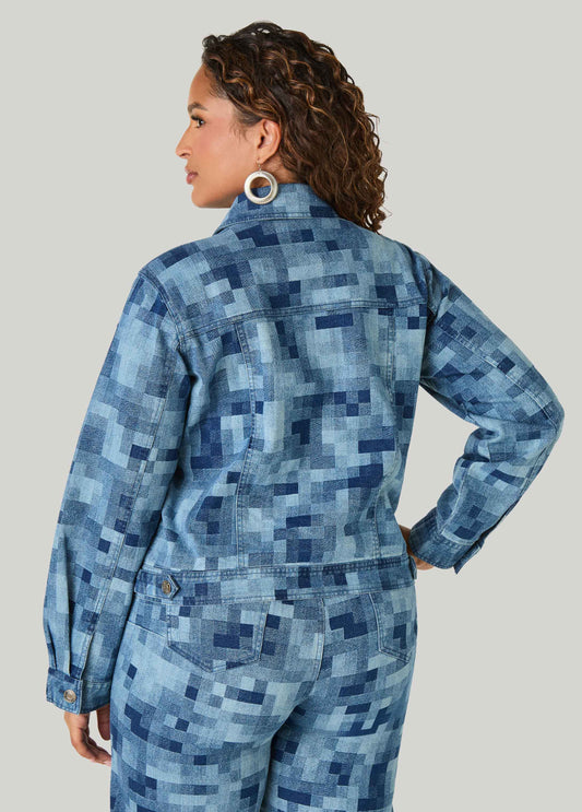 Pixel Print Denim Trucker Jacket