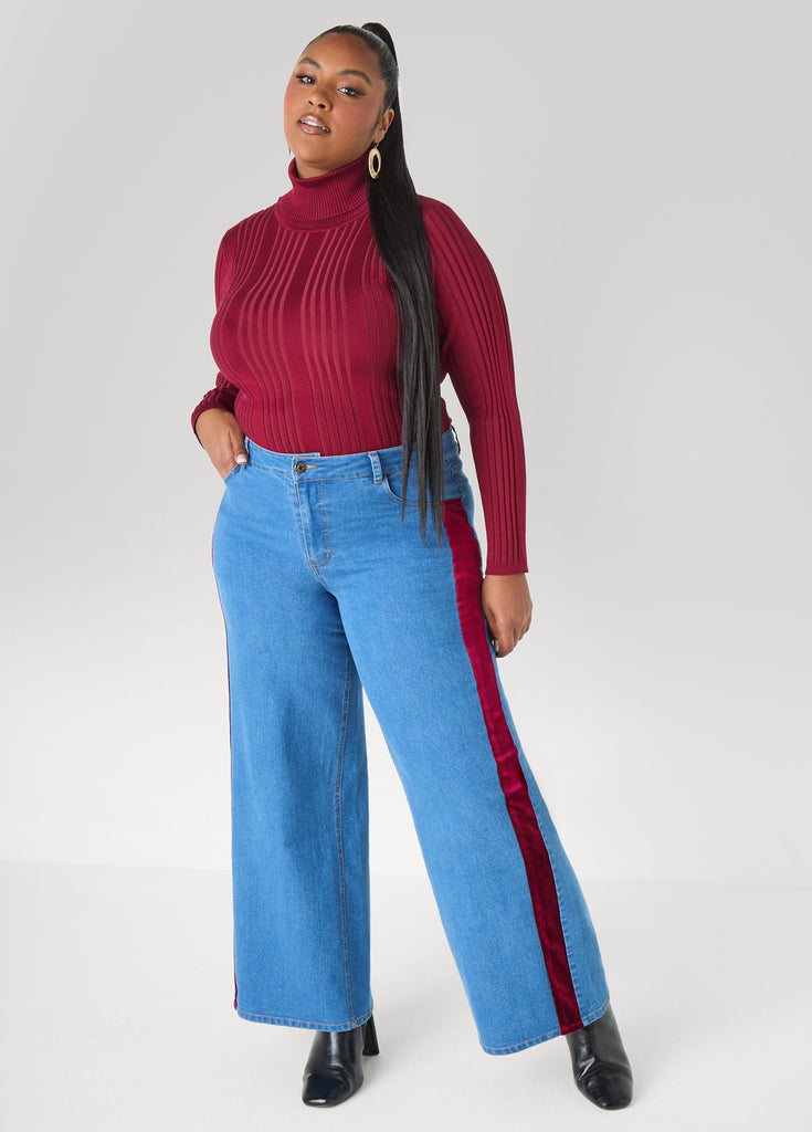 Velvet Trimmed Wide Leg Jeans – Ashley Stewart