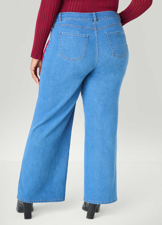 Velvet Trimmed Wide Leg Jeans
