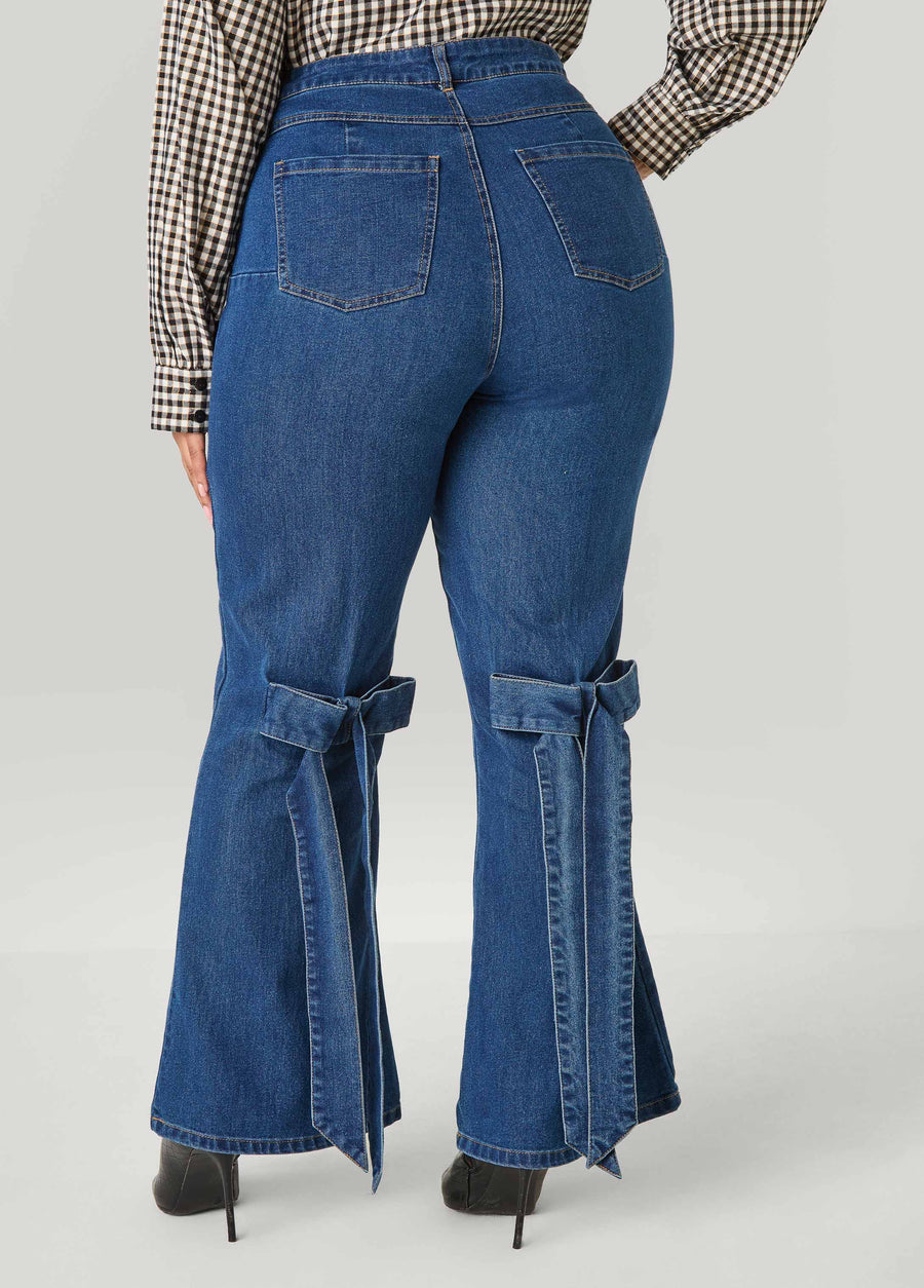 Bow Embellished Flared Jeans