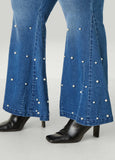 Faux Pearl Flared Jeans