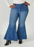 Faux Pearl Flared Jeans