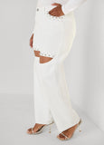 Cutout Studded Straight Leg Jeans