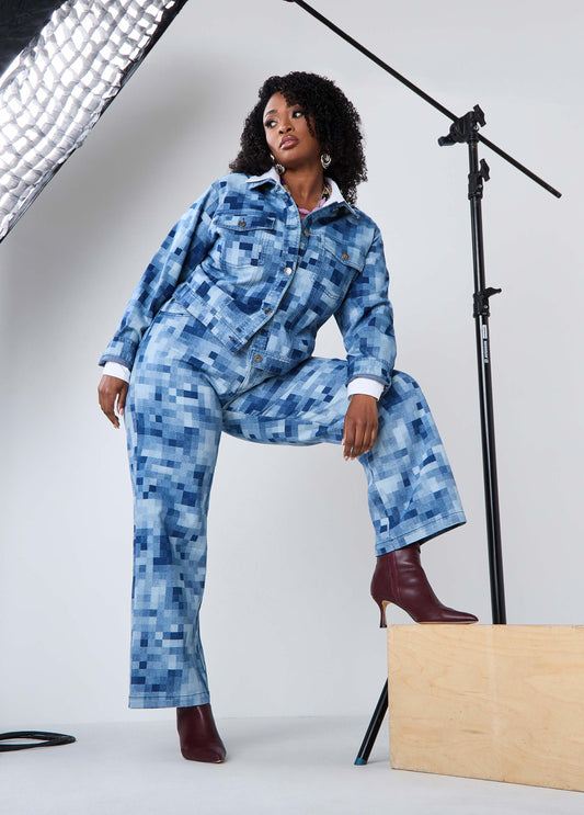 Pixel Print Straight Leg Jeans
