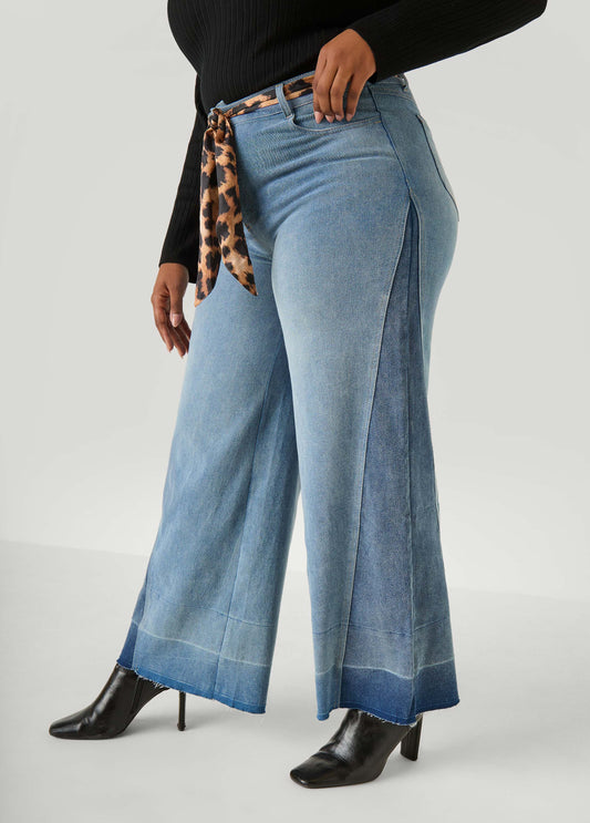 Two Tone Straight Leg Jeans